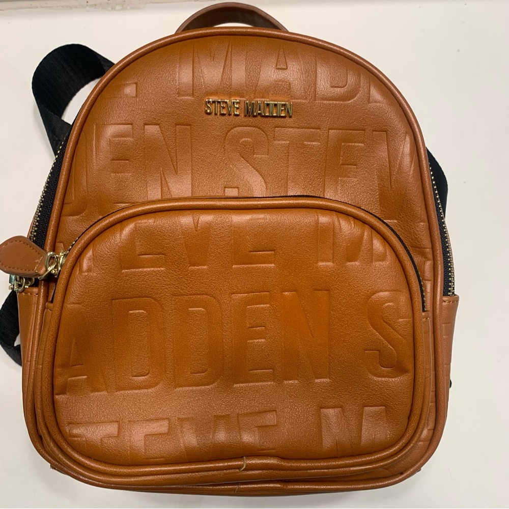 Steve Madden Monogram Brown Faux Leather Mini Backpack Purse